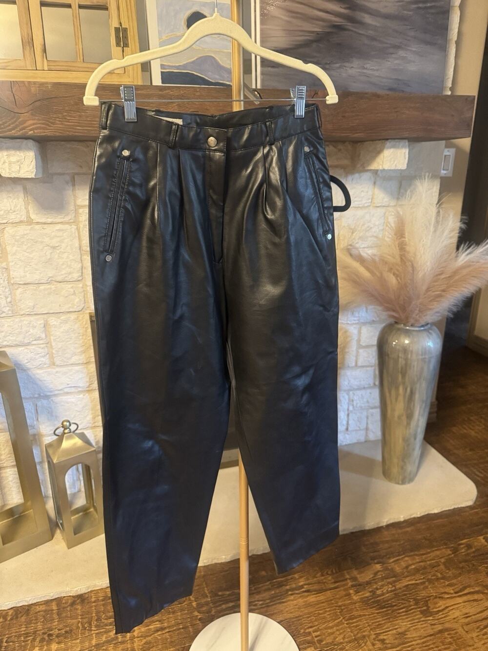 80’/90’s Brooks Women's Black PVC Pants Harley Davidson Patch Button Zip Pockets